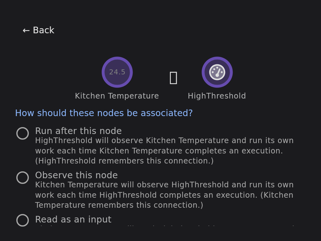 Connect Nodes wizard step 2 — choose how the two nodes are associated