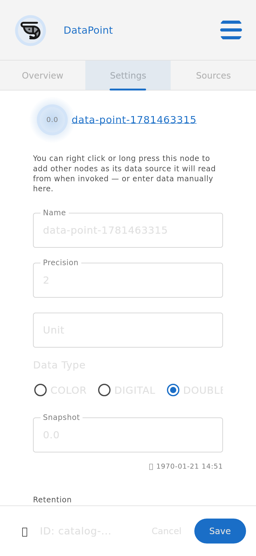 Data point settings screen