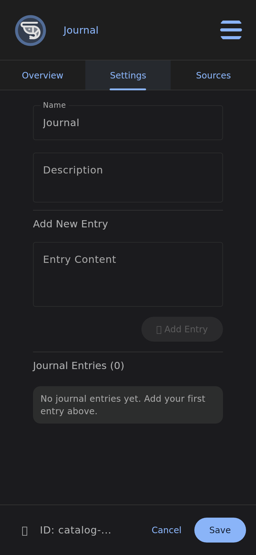Journal settings screen