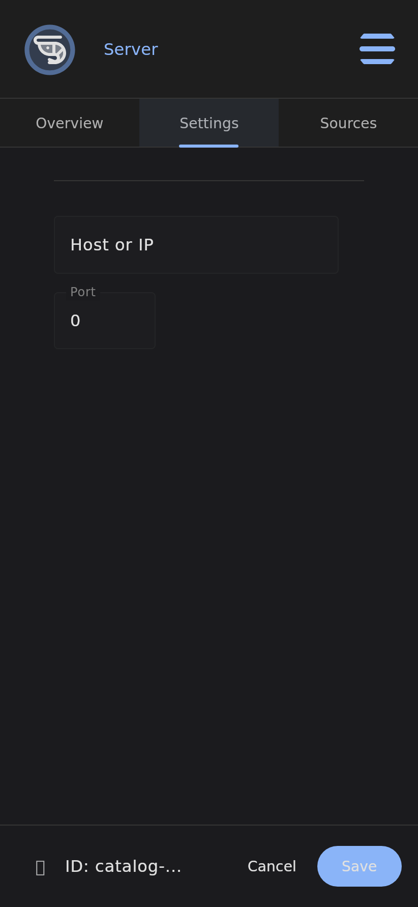 Krill Server settings screen