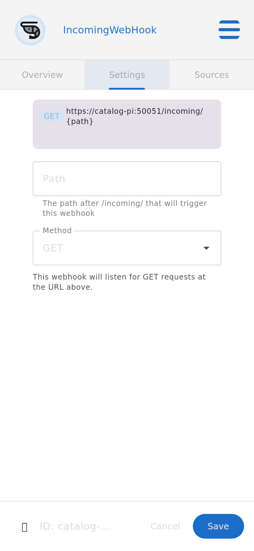 Incoming webhook trigger settings screen